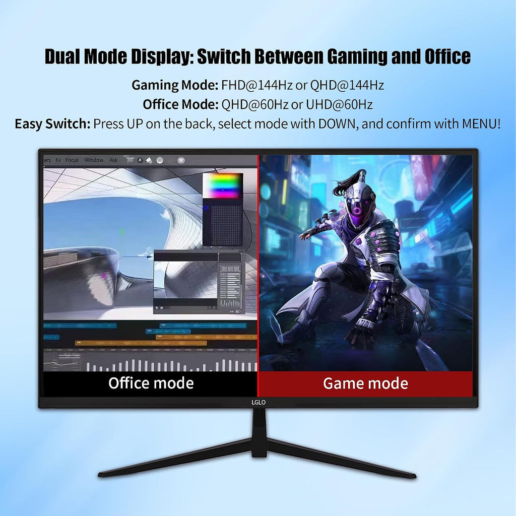 27 Inch 4K UHD (3840x2160) Monitor, Dual Mode 4K@60Hz/2K@144Hz, IPS Panel, Borderless Design, HDR400, 99% sRGB, Work & Gaming Monitor for Designers, Office, and PC Gaming with HDMI Display Port