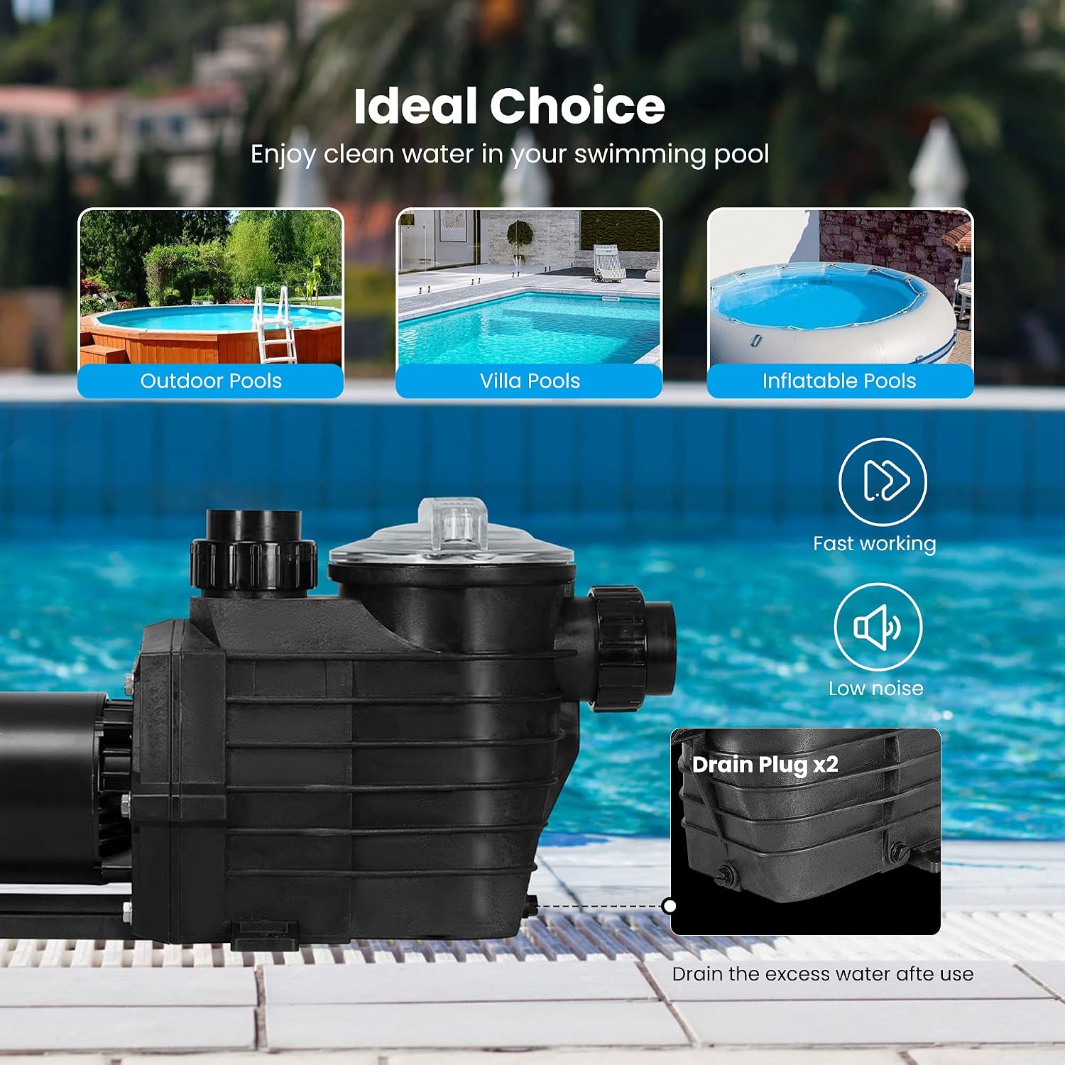 VIVOHOME 2.5HP Dual Voltage Pool Pump, High Lift 78FT Self-Priming, DOE Energy Saving, 1.5' & 2' Connectors w/Strainer Basket for In/Above Ground Pools