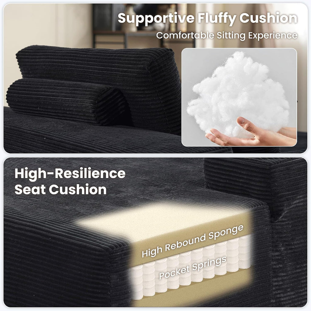 ovios 67'' Chaise Lounge Chair Indoor, Oversized Upholstered Boneless Sofa Bed, Deep Seat Sleeper Couch, Plush Cloud Sofas Couches for Living Room, No Assembly Required (Corduroy, Black)