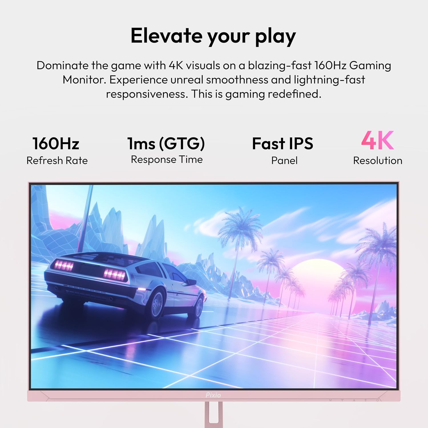 Pixio PX27U Wave Pink 27 inch 160Hz Refresh Rate 4K 3840x2160p Resolution Fast IPS Panel 1ms GTG Response Time Black Tilt Adjustable Gaming Monitor with Adaptive Sync