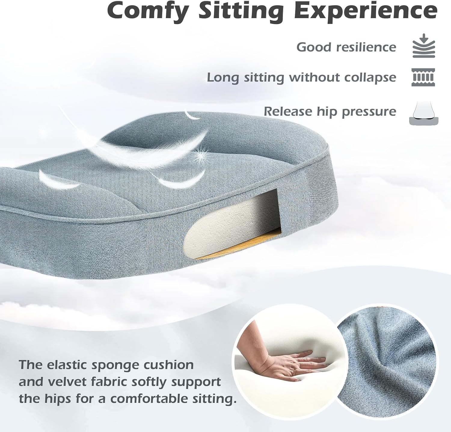 SEATZONE Ergonomic Home Desk Office Chair with Armrests and Wheels, Comfortable Swivel Task Executive Computer Chair, Velvet Fabric for Adults and Teens,Gray