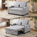 VINGLI Convertible Loveseat Sleeper Sofa, Light Grey Faux Leather Futon Sofa Bed Pullout Couch Bed with USB Ports, Cup Holders, Armrest for Living Room, Bedroom, Home Office Apartment