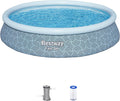 Bestway Fast Set 13' x 33' Round Inflatable Above Ground Swimming Pool Set, Outdoor Family Pool with Filter Pump, Rattan Print