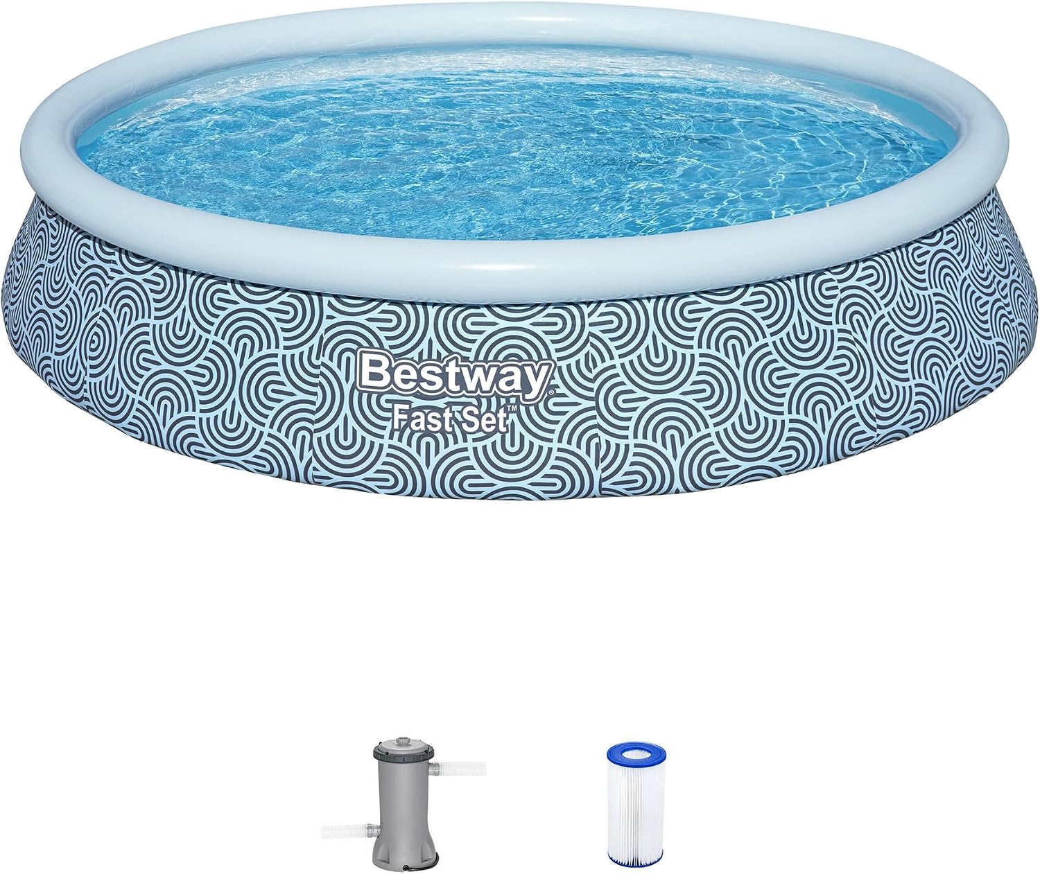 Bestway Fast Set 13' x 33' Round Inflatable Above Ground Swimming Pool Set, Outdoor Family Pool with Filter Pump, Rattan Print
