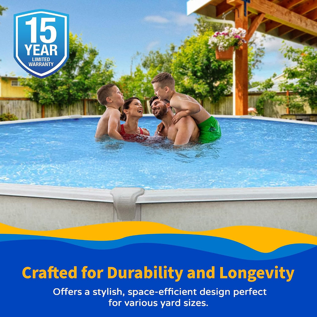 Martinique 27-ft Round 52-in Deep 7-in Top Rail Metal Wall Swimming Pool Package