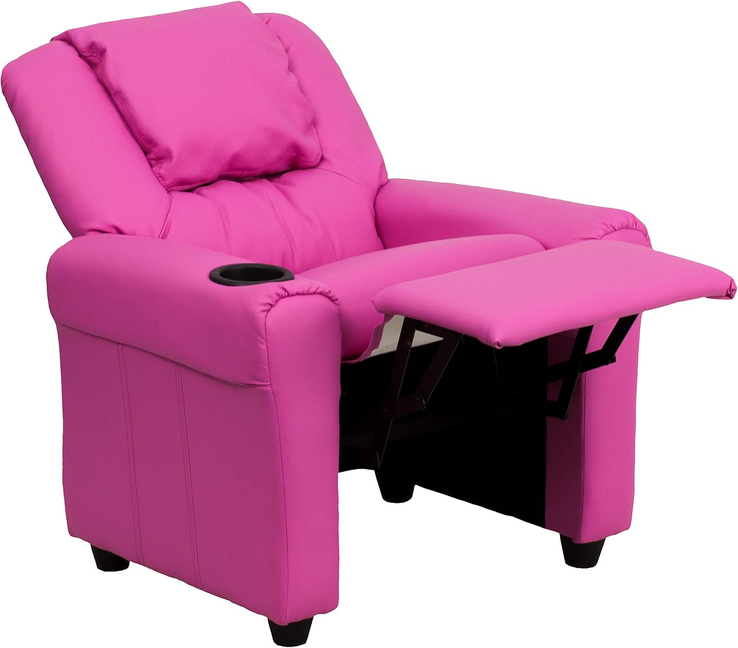 EMMA + OLIVER Hot Pink Vinyl Kids Recliner with Cup Holder and Headrest