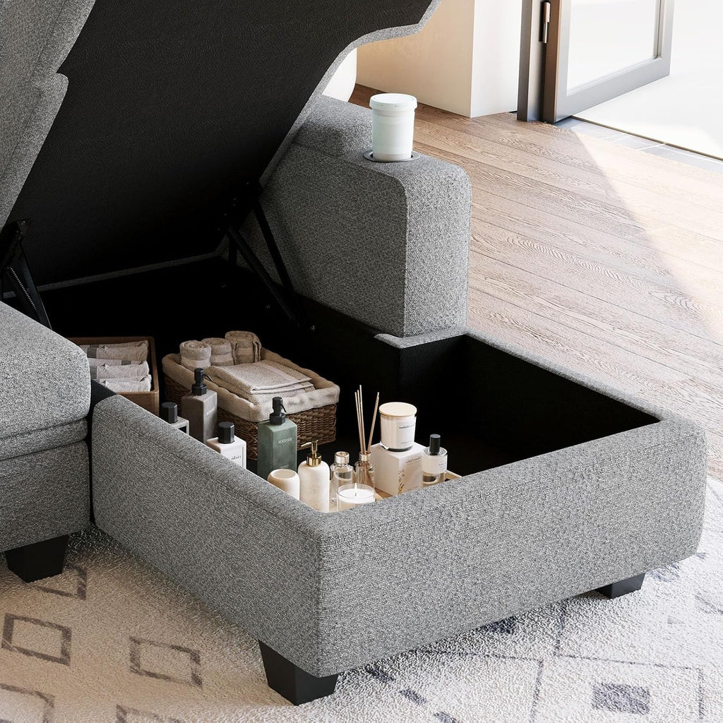 Belffin Sleeper Sofa Modular Sectional Pull Out Couch Bed U Shaped Sofa Couch for Living Room with Storage Chaise. Light Gery