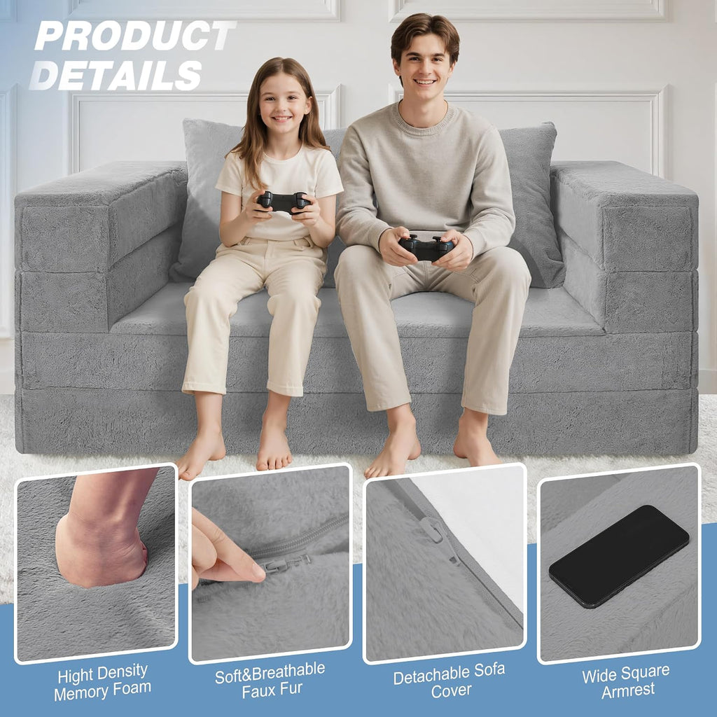 Futon Sofa Bed with Pillow, 3-in-1 Sleeper Sofa Bed with Removable Cover, Convertible Floor Sofa Bed, No Assembly Boneless Couch for Living Room, Bedroom