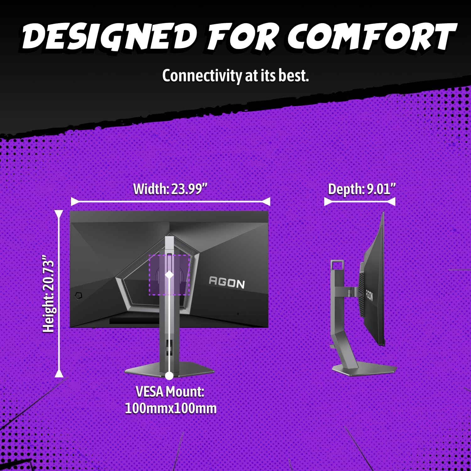 AOC Agon PRO 27' QD-OLED Gaming Monitor, QHD 2560x1440, 240Hz, 0.03ms GtG, HDR400 True Black, Adaptive Sync, Height Adjustable, DisplayPort, HDMI, USB, Built-in Speakers, AG276QZD2