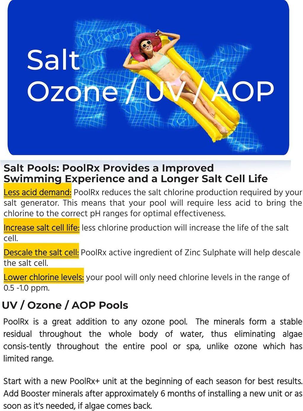 Pool RX 332004 4-Pack PoolRx+ Booster Blue Swimming Pool Algaecide, 4 Pack
