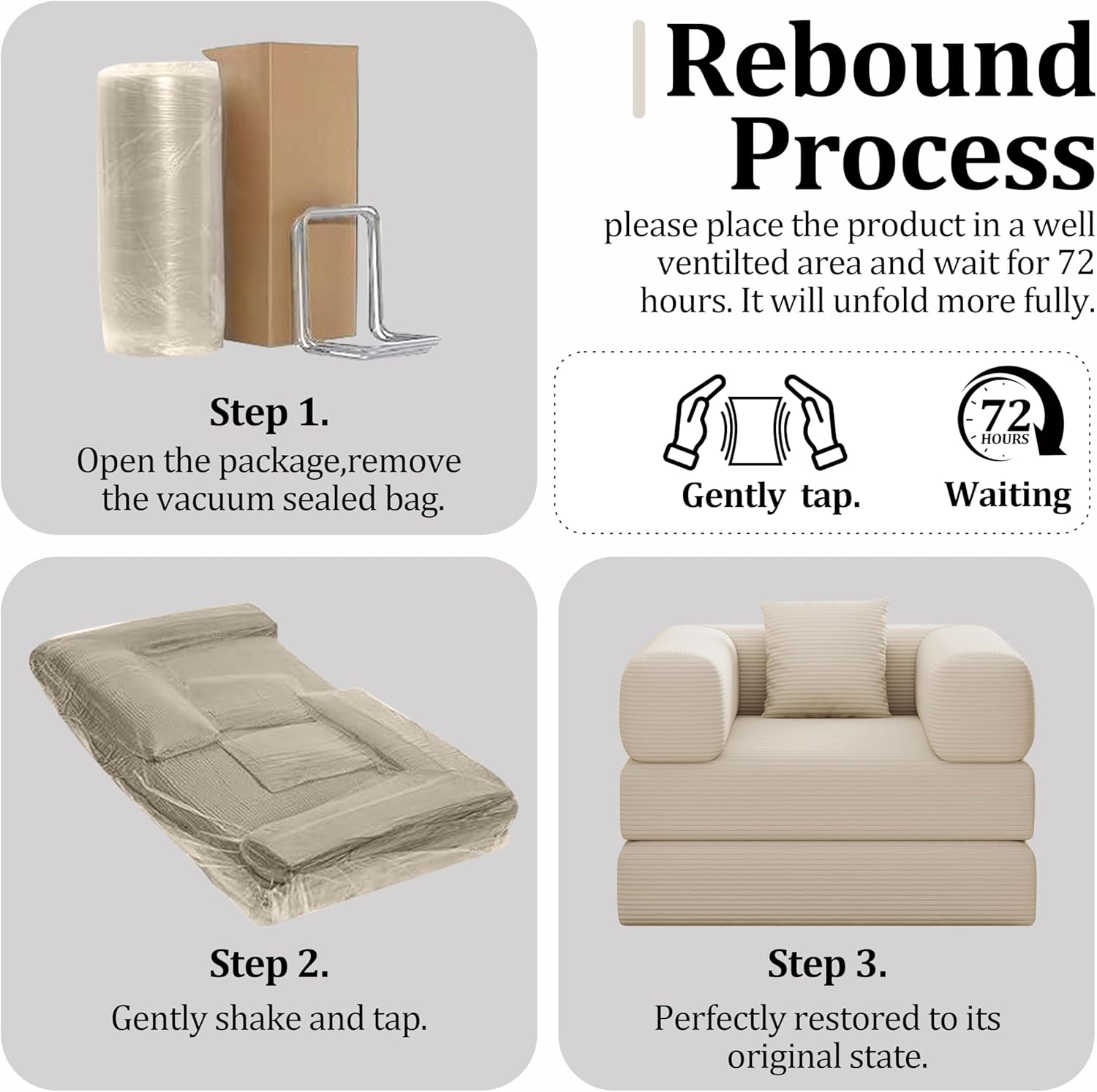 BSHOMGI Folding Sofa Bed, 2 in 1 Convertible Sofas to Lounger Comfy Single Bean Bag Chair Floor Portable Foldable Sleeper Lazy Futon Couch Chair for Bedroom, Living Room (Beige, 35.43' Single Sofa)