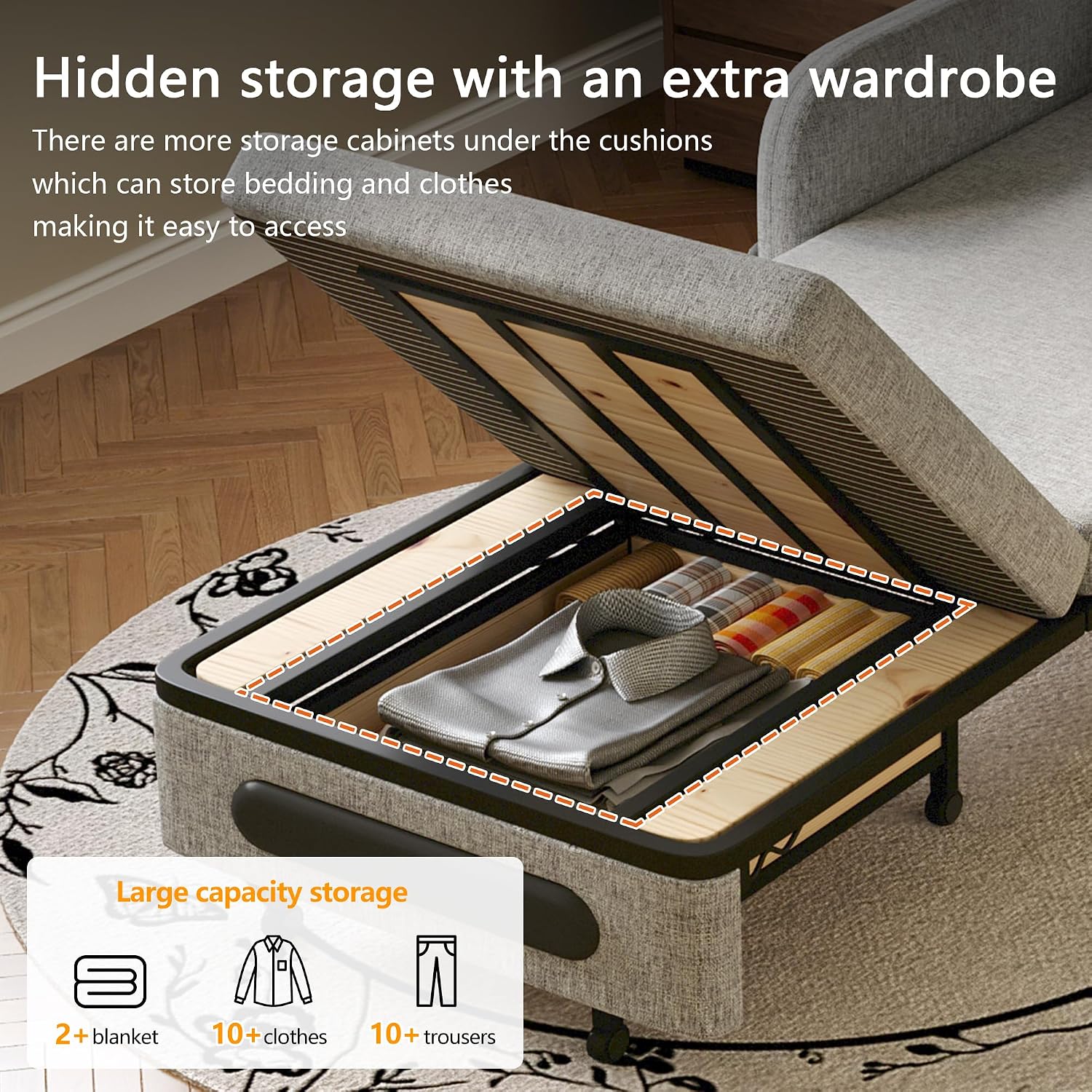34.6' Small Pull-Out Sofa Bed, Modern Versatile Futon Sleeper Couch, Daybed with Trundle Space-Saving for Living Room, RV, Studio or Guest Room, Gray & White