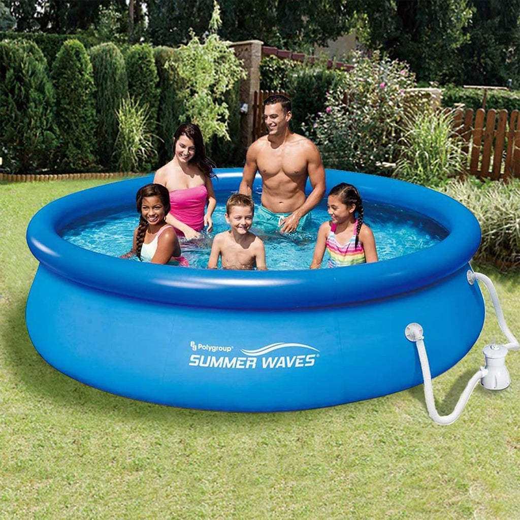 Summer Waves P1001030A Quick Set 10ft x 2.5ft Outdoor Inflatable Ring Above Ground Outdoor Swimming Pool with GFCI Model RX300 Filter Pump System, Blue