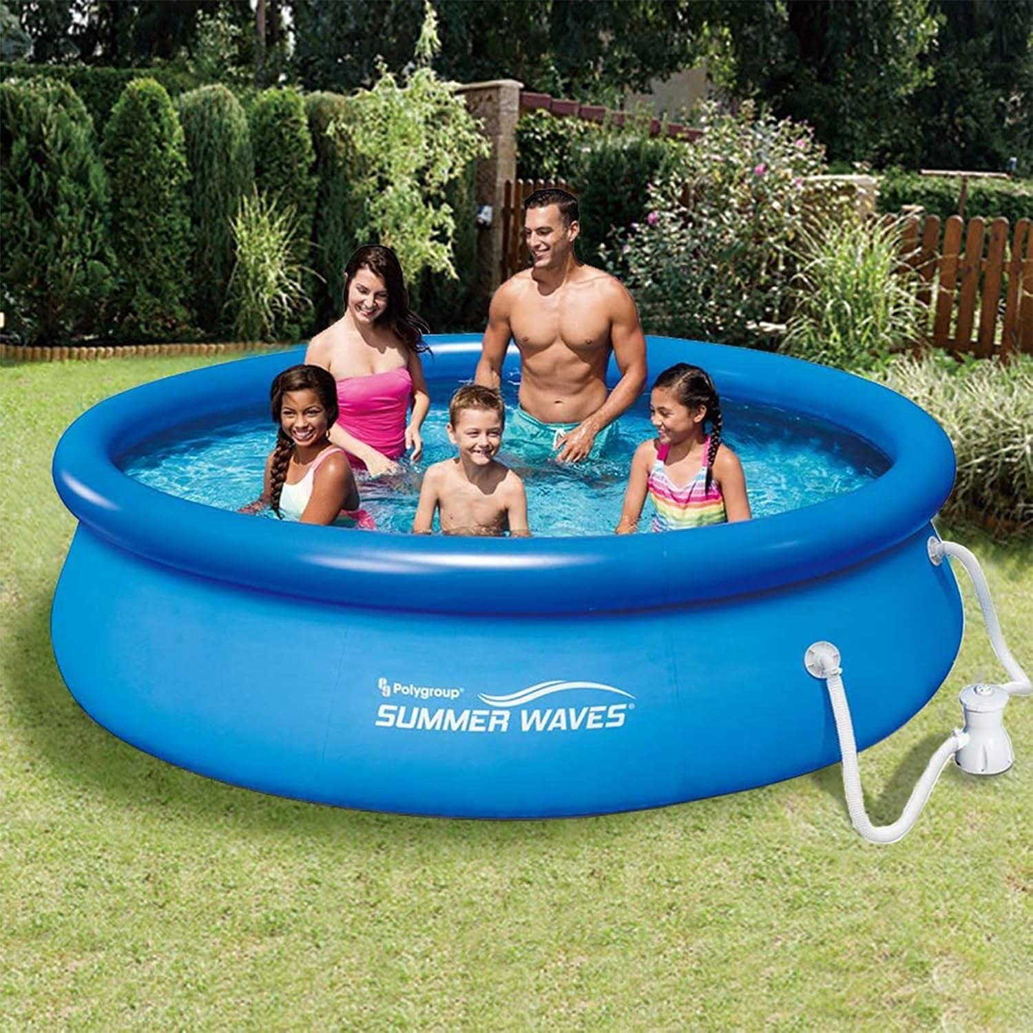 Summer Waves P1001030A Quick Set 10ft x 2.5ft Outdoor Inflatable Ring Above Ground Outdoor Swimming Pool with GFCI Model RX300 Filter Pump System, Blue