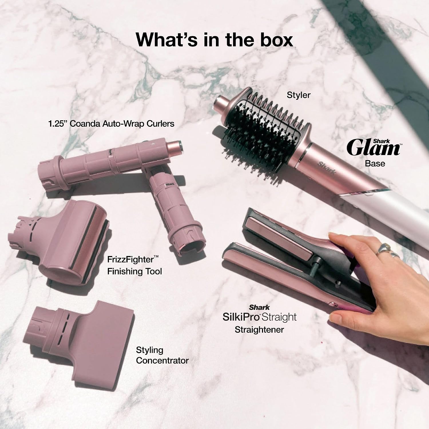 Shark Glam Ceramic & Powerful Air Styling & Drying System, with Silki Straightener & Glossi Air Glosser, for Drying, Curling, Air Straightening & Glossing, Pink, HD6051SPK (Straight & Wavy Hair)
