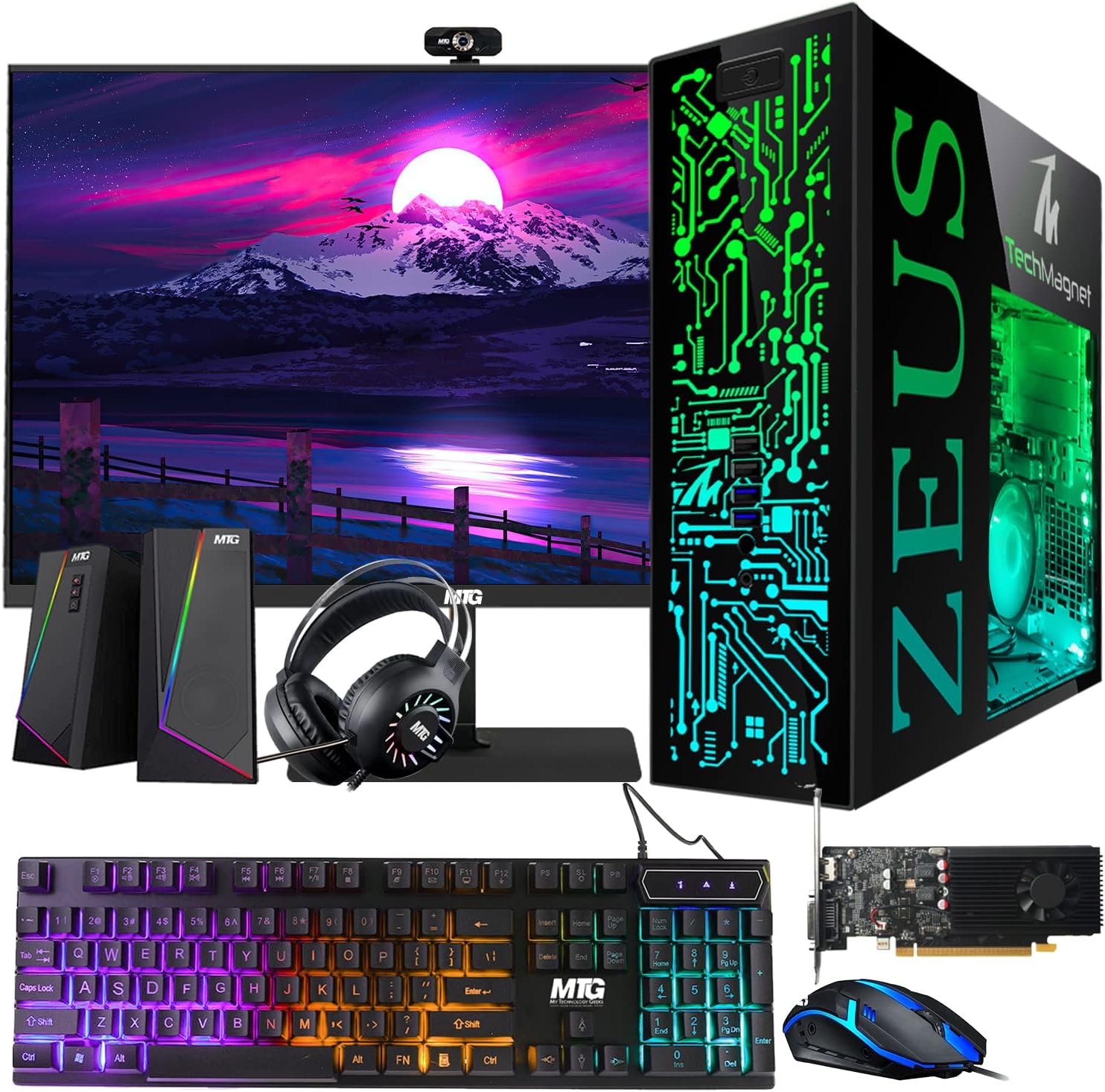 TechMagnet Gaming Desktop PC, Intel i5 4th Gen, Zeus Pro 4, GT 1030 2GB DDR5, 8GB RAM ARGB, 256GB SSD + 1TB HDD, 27 Inch 75hz Gaming Monitor, RGB Kit, Windows 11 (Renewed)