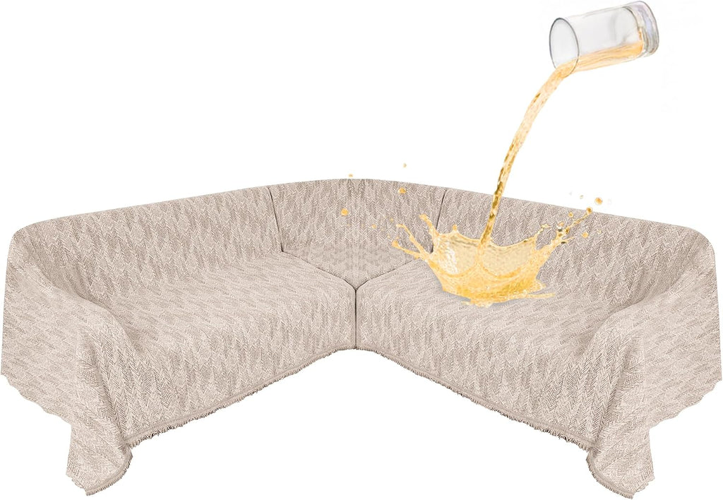 1OO% Waterproof Sectional Couch Covers for Dogs L Shaped Corner Sofa Cover Washable Chenille Sofa Slipcovers Blanket Modern Jacquard Pet Furniture Protector (91'x252', Light Khaki)