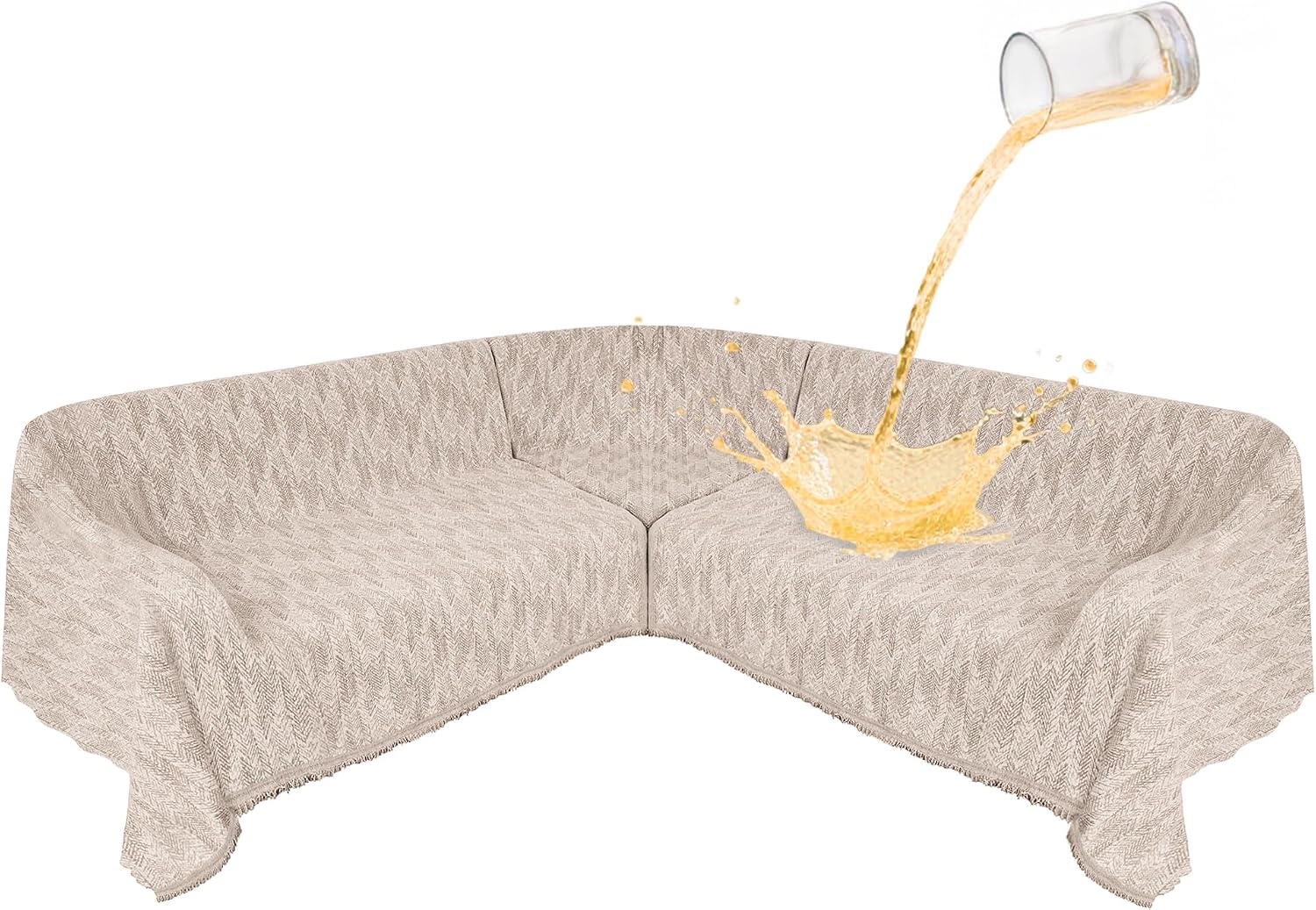 1OO% Waterproof Sectional Couch Covers for Dogs L Shaped Corner Sofa Cover Washable Chenille Sofa Slipcovers Blanket Modern Jacquard Pet Furniture Protector (91'x276', Light Khaki)