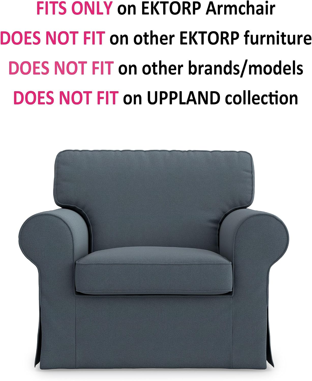 MASTERS OF COVERS Ektorp Armchair Cover for The IKEA Ektorp Chair Slipcover Replacement (Titanium Grey)-Not Fit for Uppland Series Sofa (Armchair Cover Only!)