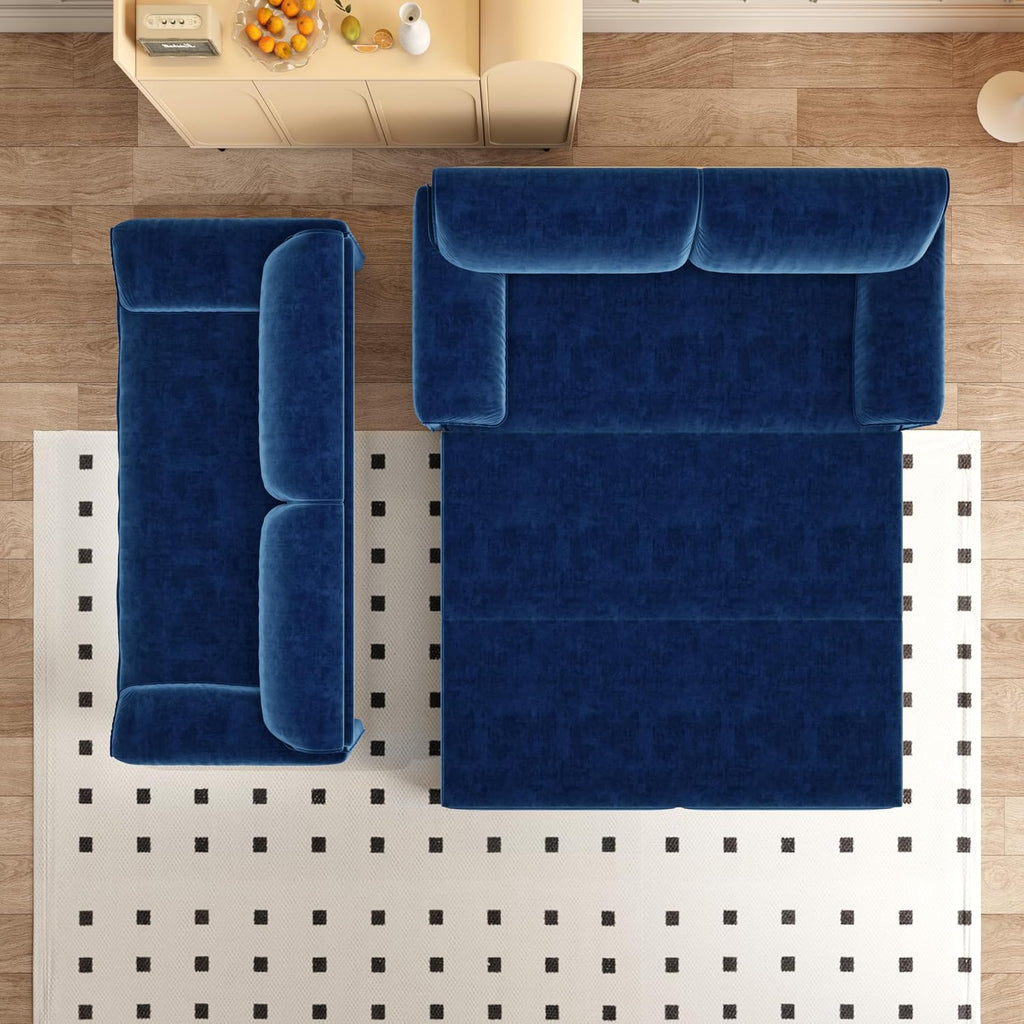 66' Sleeper Sofa Bed Queen Size, 3-in-1 Convertible Couch, Modern Pull Out Couches, Comfy Velvet Futon Sofa, Cloud Loveseat Lounge, Pillow Arm, for Small Spaces, Living Room, Apartment, Blue