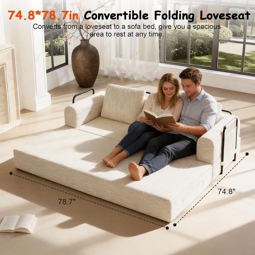 78' Convertible Sofa Bed, 5-in-1 Boneless Sleeper Sofa with with Fixed Frame & Pocket, Corduroy Pull Out Couch with 2 Pillows, Couch Bed for Living Room, Small Spaces, Bedroom, No Assembly
