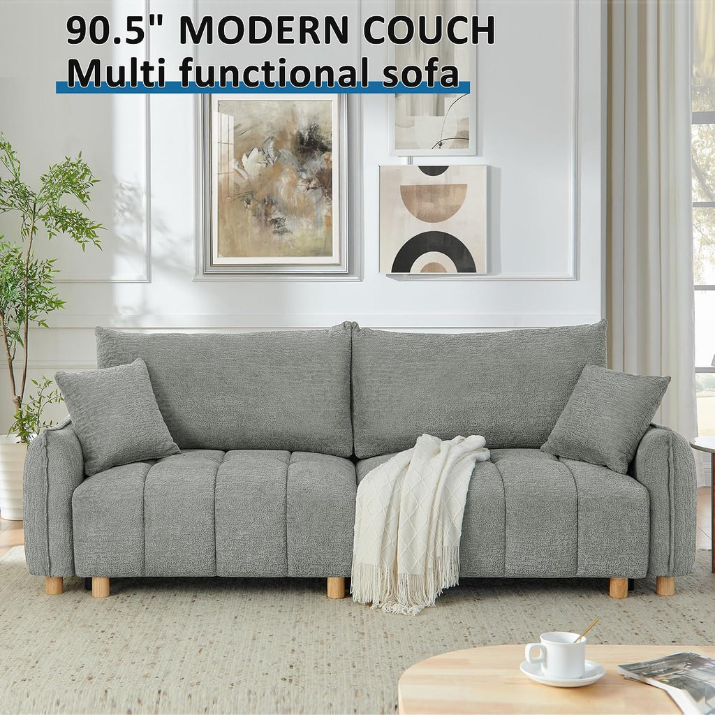 Mofolit Sleeper Sofa Bed Convertible Couch with Storage in Chenille Fabric Loveseat for Living Room Apartment and Small Spaces (Grey)