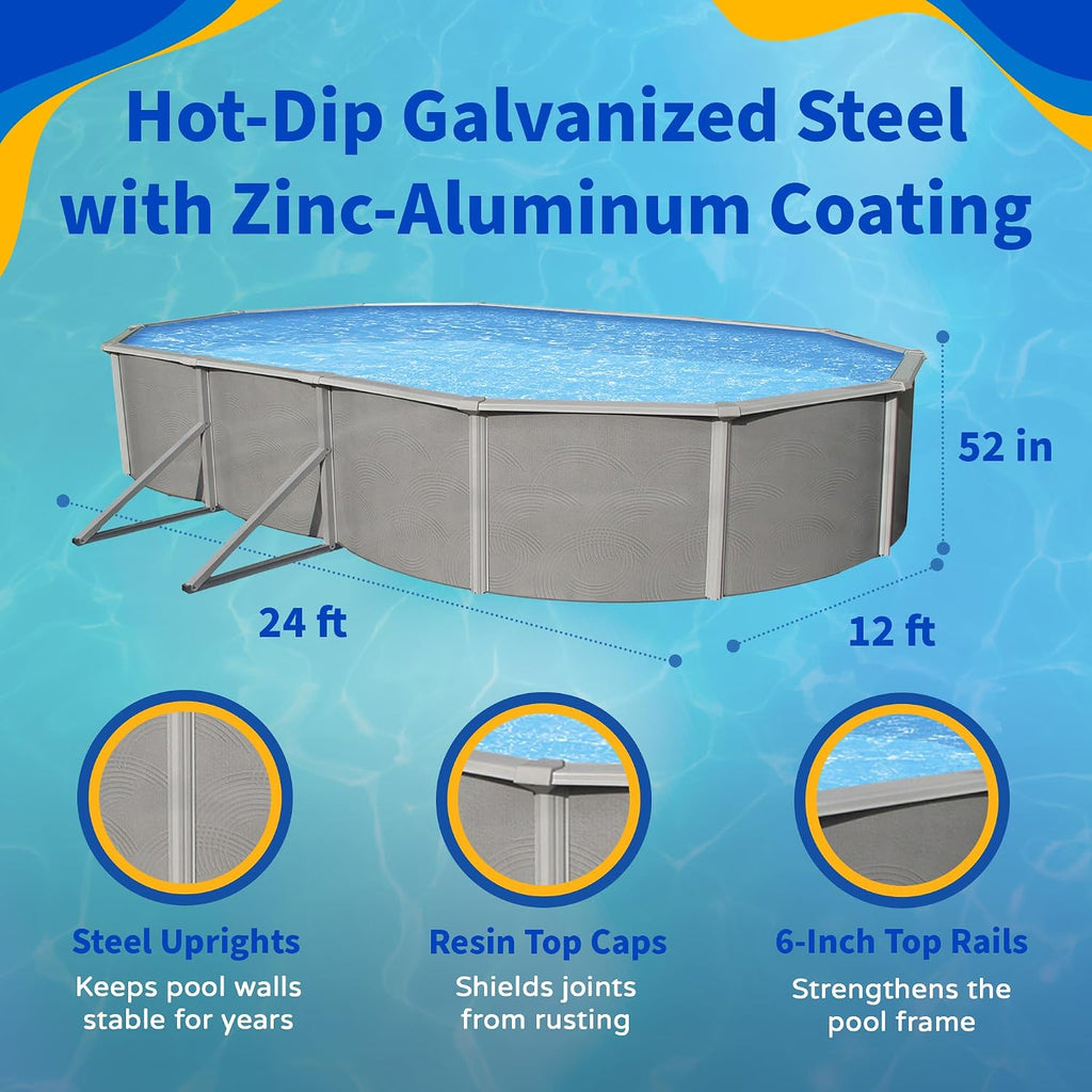 Belize 12-ft x 24-ft Oval 52-in Deep 6-in Top Rail Swimming Pool Package