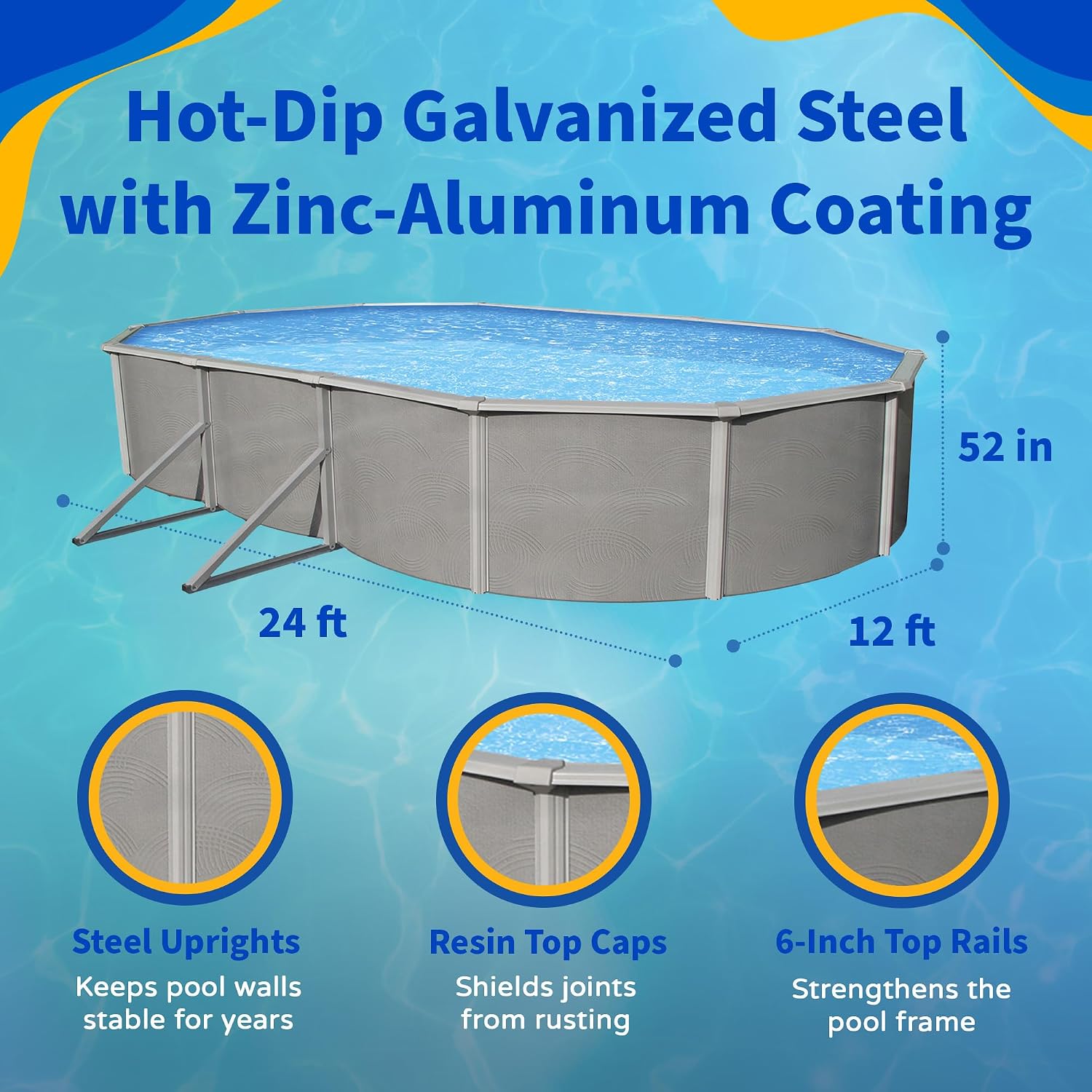 Belize 12-ft x 24-ft Oval 52-in Deep 6-in Top Rail Swimming Pool Package