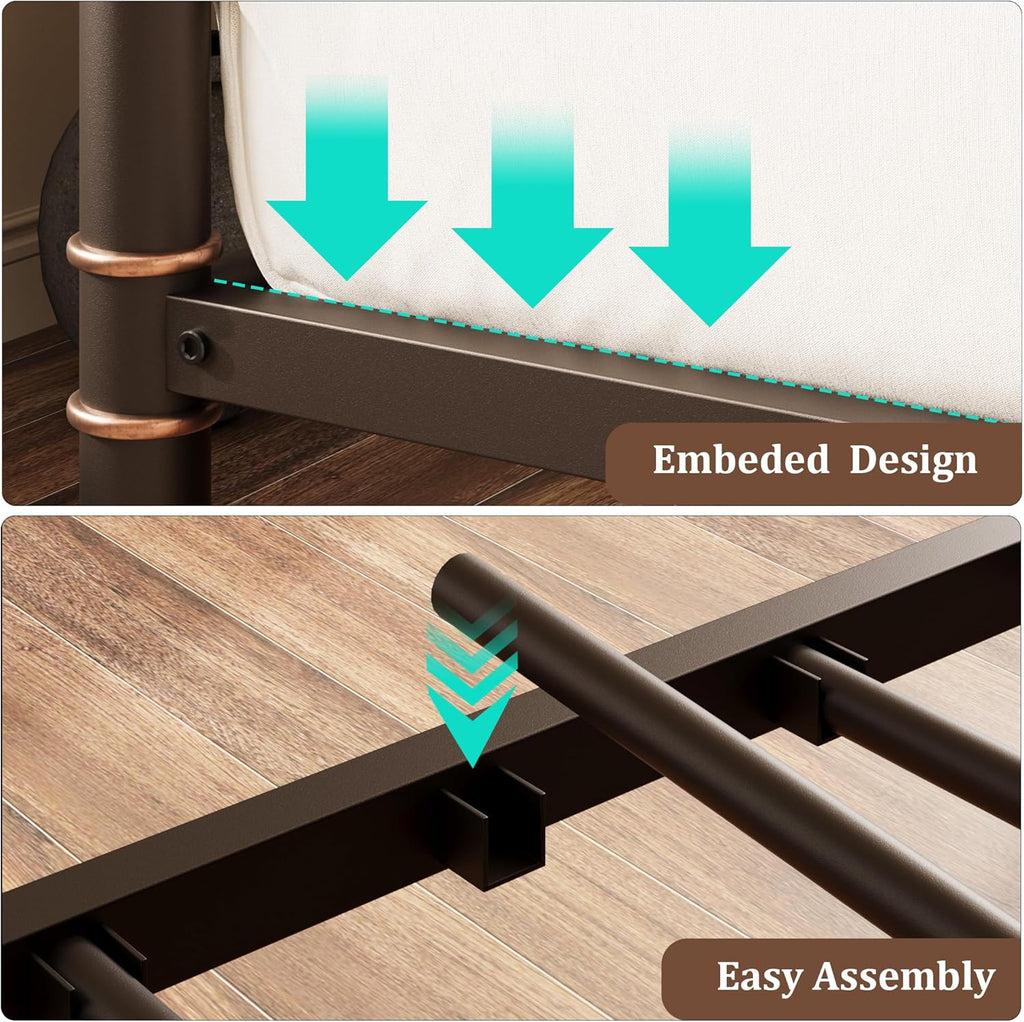 GarveeHome Daybed with Trundle, Twin Daybed with Pop Up Trundle Set, Metal Twin Bed Frame with Steel Slat Support, Sofa BedFrame for Kids/Teens/Adults, Easy Assembly, Brown