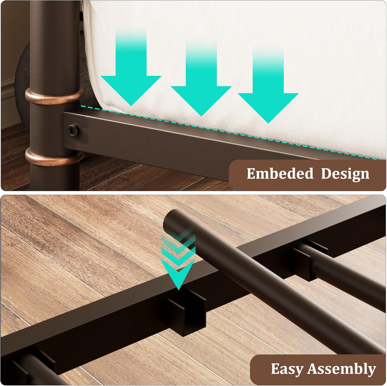 GarveeHome Daybed with Trundle, Twin Daybed with Pop Up Trundle Set, Metal Twin Bed Frame with Steel Slat Support, Sofa BedFrame for Kids/Teens/Adults, Easy Assembly, Brown