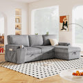 LUMISOL 96' Convertible Sectional Sofa with Pull Out Bed, Corduroy L-Shaped Sofa Bed with Storage Chaise, Sectional Sleeper Sofa with Cup Holders & Pockets for Living Room, Gray
