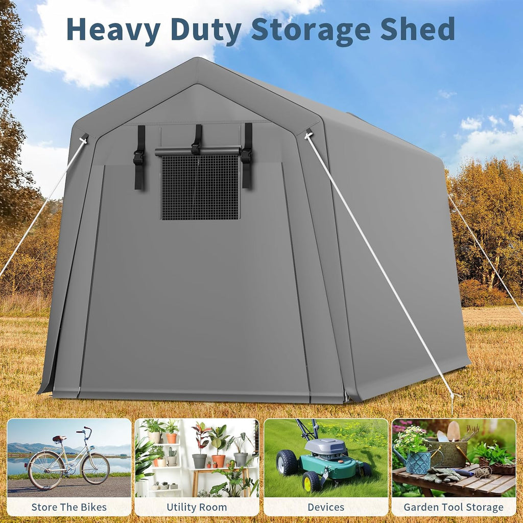 7x10FT Portable Outdoor Garage, Waterproof & UV-Resistant Portable Storage Shed with 2 Roll-Up Doors, Carport Tent for Motorcycle, Bike, and Tools