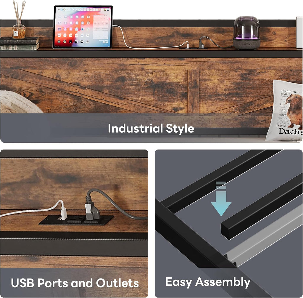 LIKIMIO Twin Daybed, Daybeds with Pop Up Trundle, Storage Headboard with Charging Station, Strong Supports for Apartment and Other Small Space, Industrial Brown