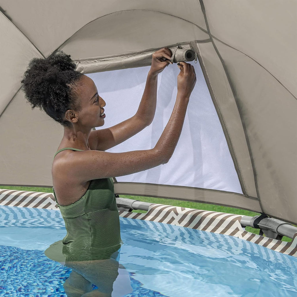 Bestway Steel Pro MAX 13' x 42' Above Ground Pool, Round Metal Frame Outdoor Swimming Pool Set with Canopy, Filter Pump, Ladder, and Cover, Taupe