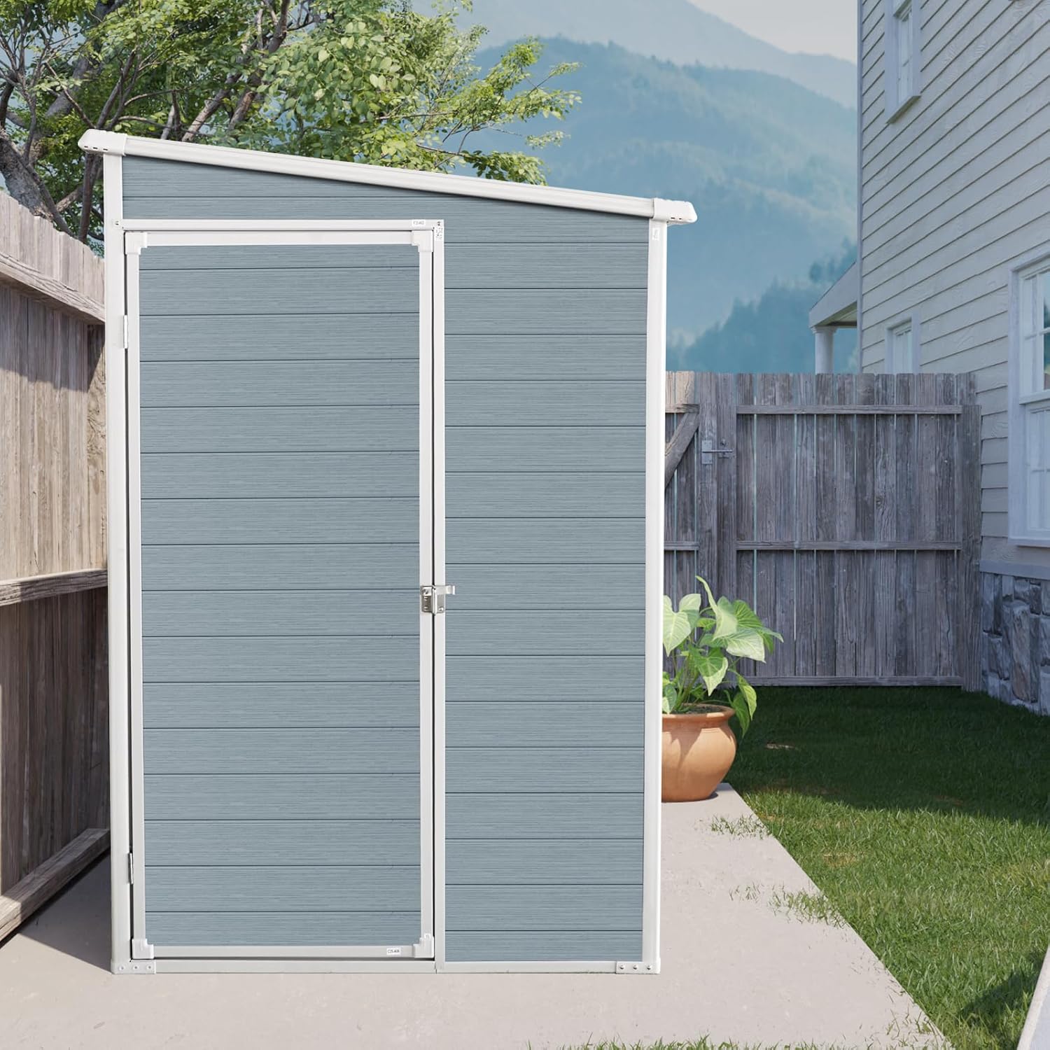 Ball & Cast 8x4 FT Resin Outdoor Storage Shed with Waterproof Floor and 2 Window,Garden Organizer Tool House w/Lockable Doors & Ventilation,Cabinet for Patio,Lawn,Grey