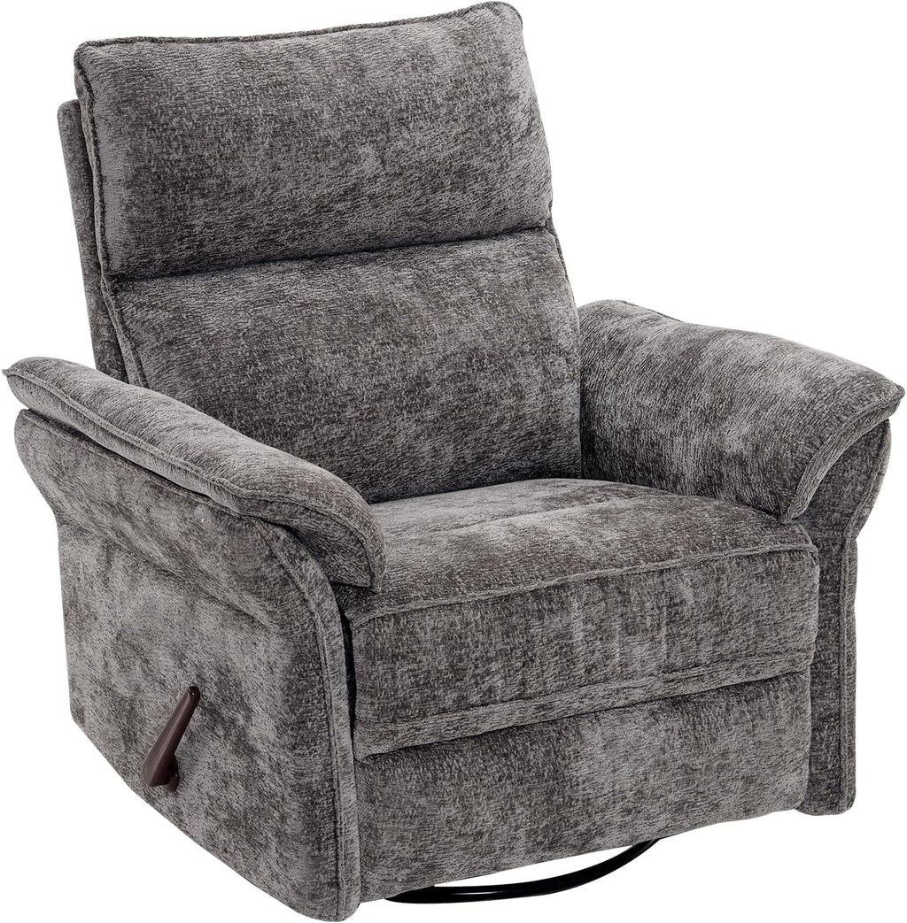 Rocking Chair Nursery with Adjustable Headrest,Manual Swivel Rocker Recliner Nursery Chair with Overstuffed Armrest,Glider Rocker Recliner for Living Room & Bedroom,Grey