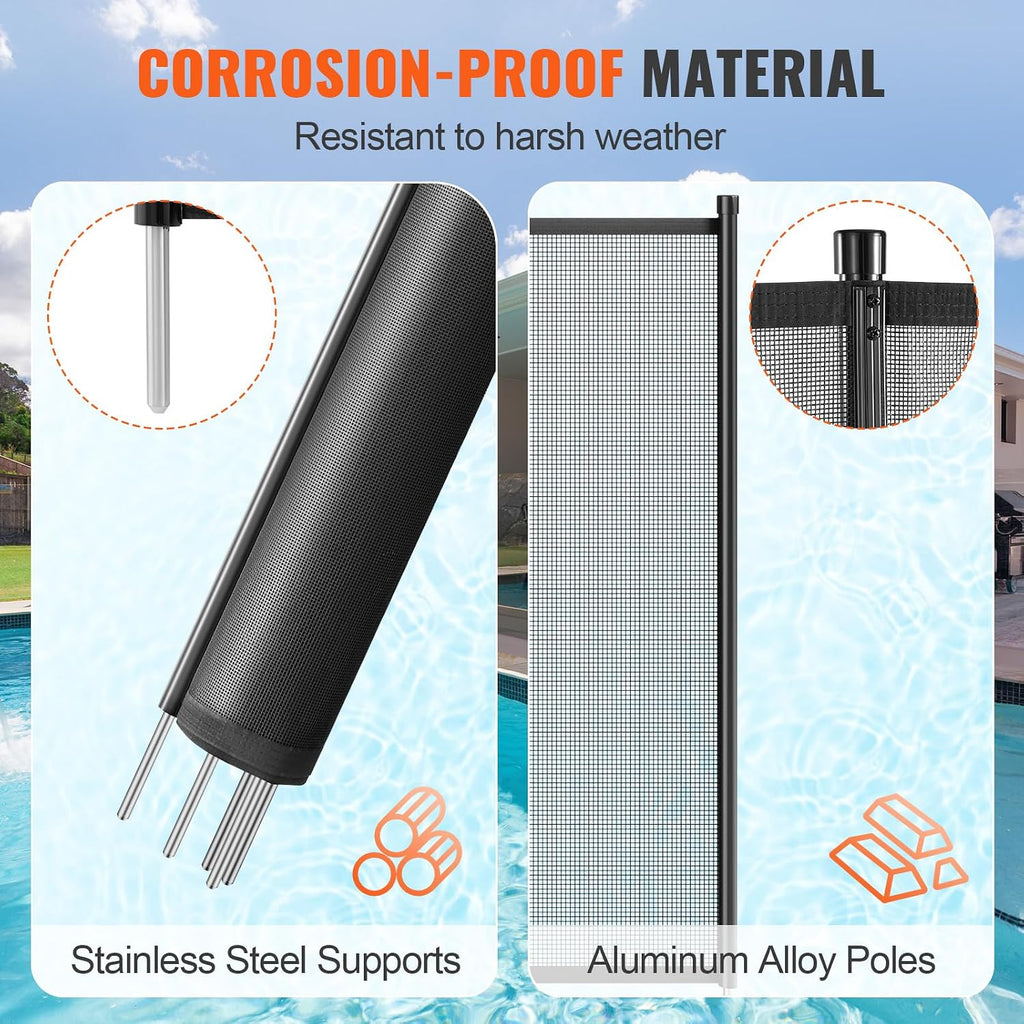 VEVOR Pool Fence, 4 x 96 FT Pool Fences for Inground Pools, Removable Pool Fencing, Easy DIY Installation Swimming Pool Fence, 340gms Teslin PVC Mesh, Pool Safety Fence, Black