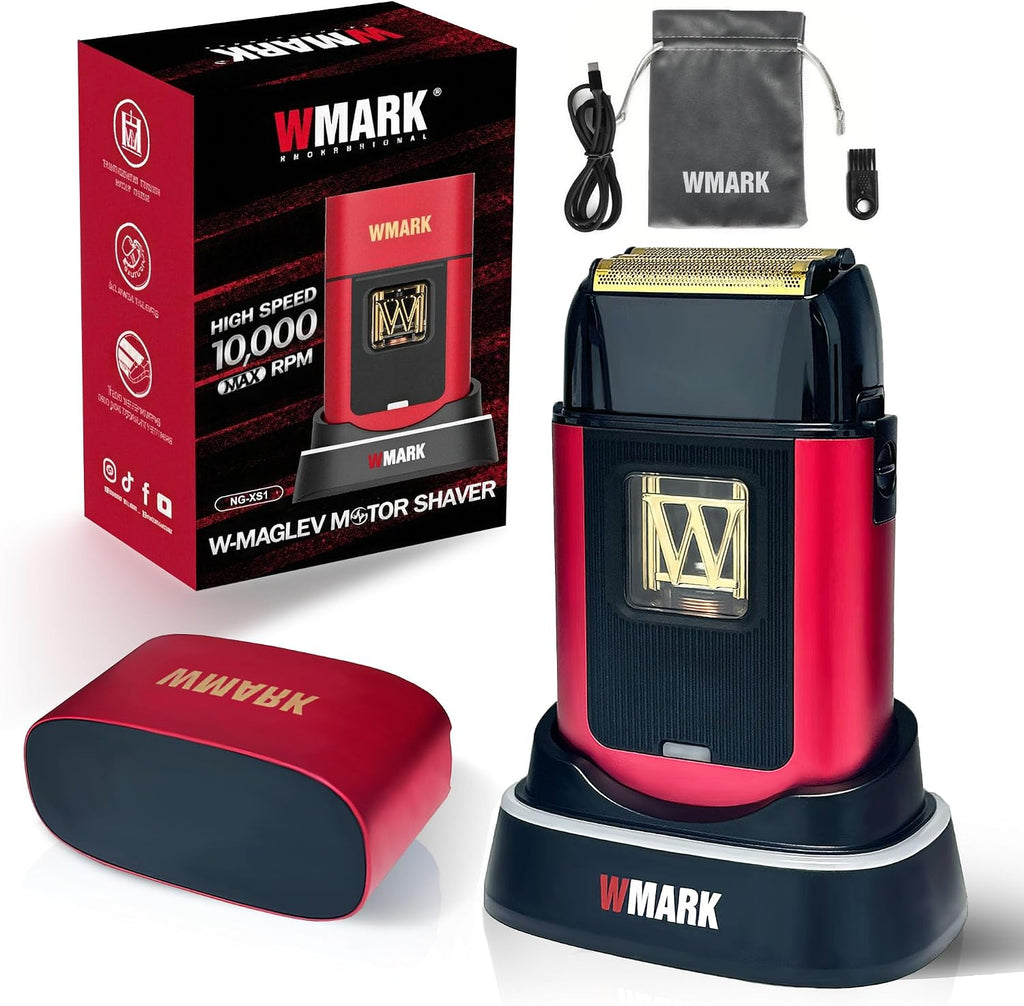 WMARK Electric Foil Shavers for Men Electric Razor for Men Beard Shaver Cordless Maglev Vector Motor 10000RPM, Stainless Steel Gold-Titanium Coating 3 Floating Blades, USB-C Rechargeable NG-XS1