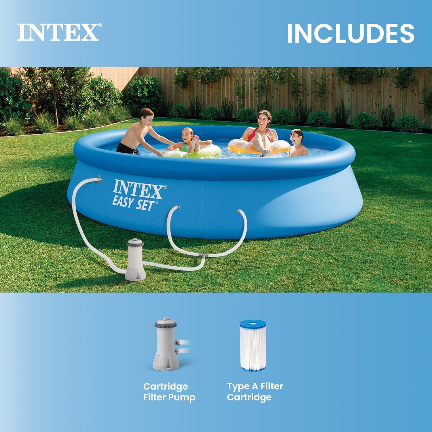 INTEX Easy Set 12 ft x 30in Above Ground Pool Set, Round Inflatable Swimming Pool with 530 GPH Cartridge Filter Pump and Type A Cartridge