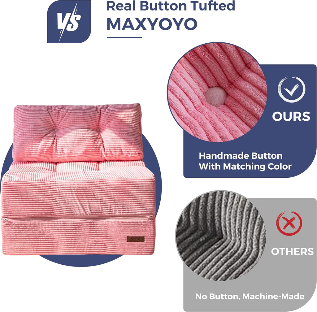 MAXYOYO Folding Sofa Bed, Convertible Sofa Bed with High-Density Support Foam, Portable 4 in 1 Fold Out Chair to Floor Lounger, Versatile Floor Couch for Living Room Bedroom, Pink