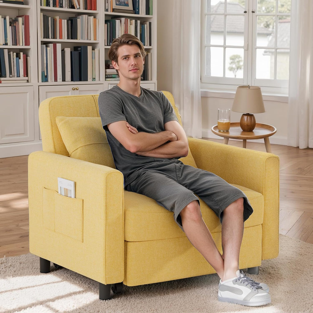 Gizoon Sofa Bed Chair 3 in 1 Convertible, Pullout Single Sleeper Chair Bed with Adjustable Backrest, Spacious Multifunctional Sofa Couches for Living Room, Bedroom, Apartment