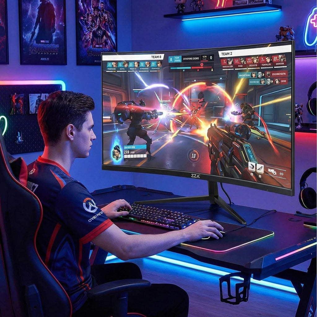 ZZA 32 Inch Curved Gaming Monitor 200Hz Computer Monitor, FHD 1080P 1500R HDR Gaming PC Monitor, FreeSync, Ultra-Fast 1ms Monitor for Gamer, HDMI 2.0, DisplayPort 1.4 VESA Compatible