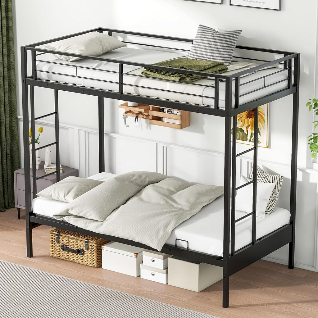 Giantex Twin Over Twin Futon Bunk Bed, Convertible Metal Bunk Bed with Futon Frame, 2 Ladders & Safety Guardrails, Heavy Duty Sofa Couch Beds with Under-Bed Space, for Kids, Teens, Adults, Black