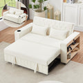 Merax Pull-Out Sleeper Sofa Bed with Reversible Backrest and Storage Shelves, 3 in 1 Foton Couch with USB Ports & Phone Holder, Chenille Loveseat with Pillows for Living Room, Beige