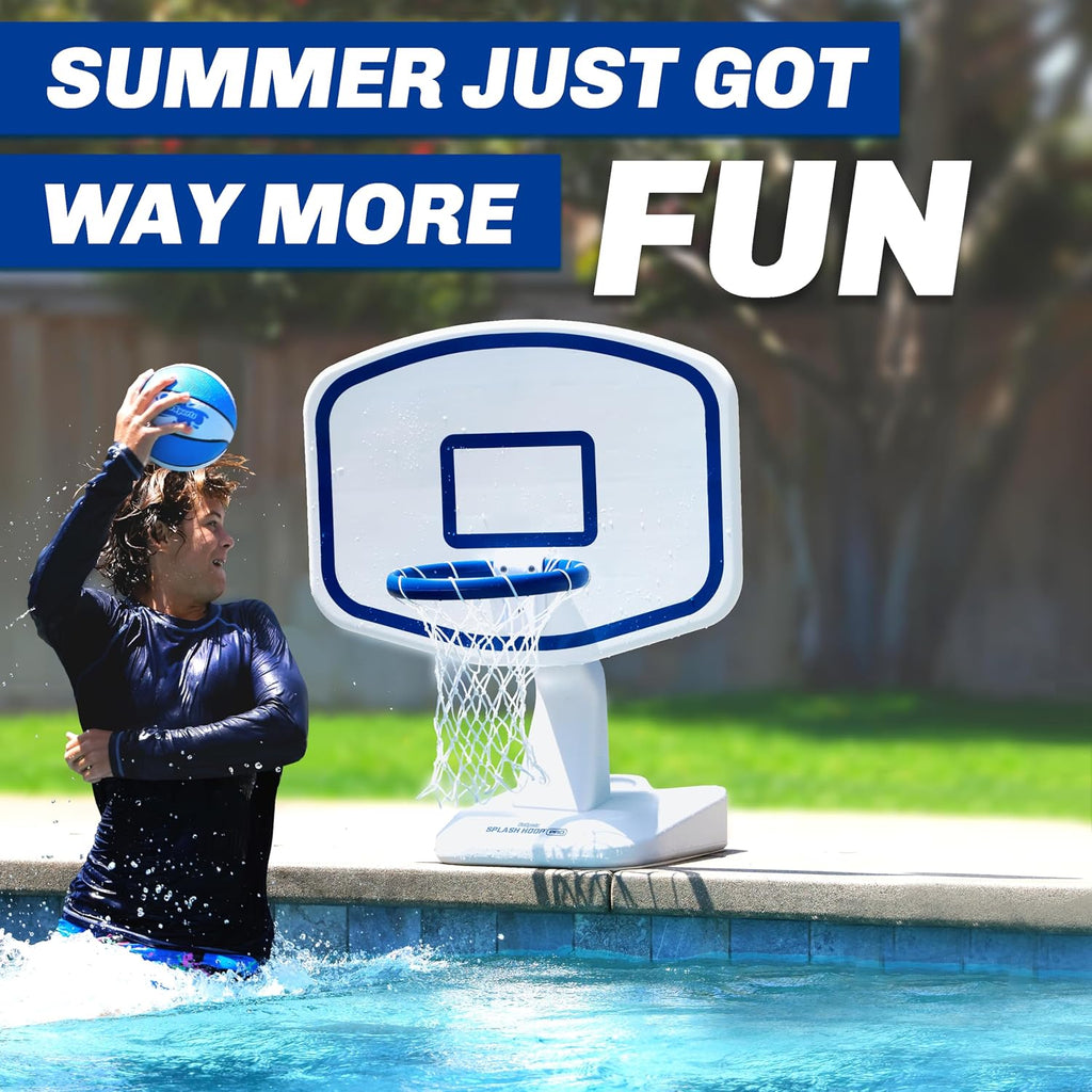 GoSports Splash Hoop PRO - Choose Your Color - Swimming Pool Basketball Game, Includes Poolside Water Basketball Hoop, 2 Balls and Pump