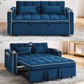 Merax Foldable Sofa Bed with USB Charging Ports, Pull Out Velvet Loveseat Sleeper with Phone Holder, Modern Futon Couch with Cup Holders & Adjustable Backrest for Living Room, Blue