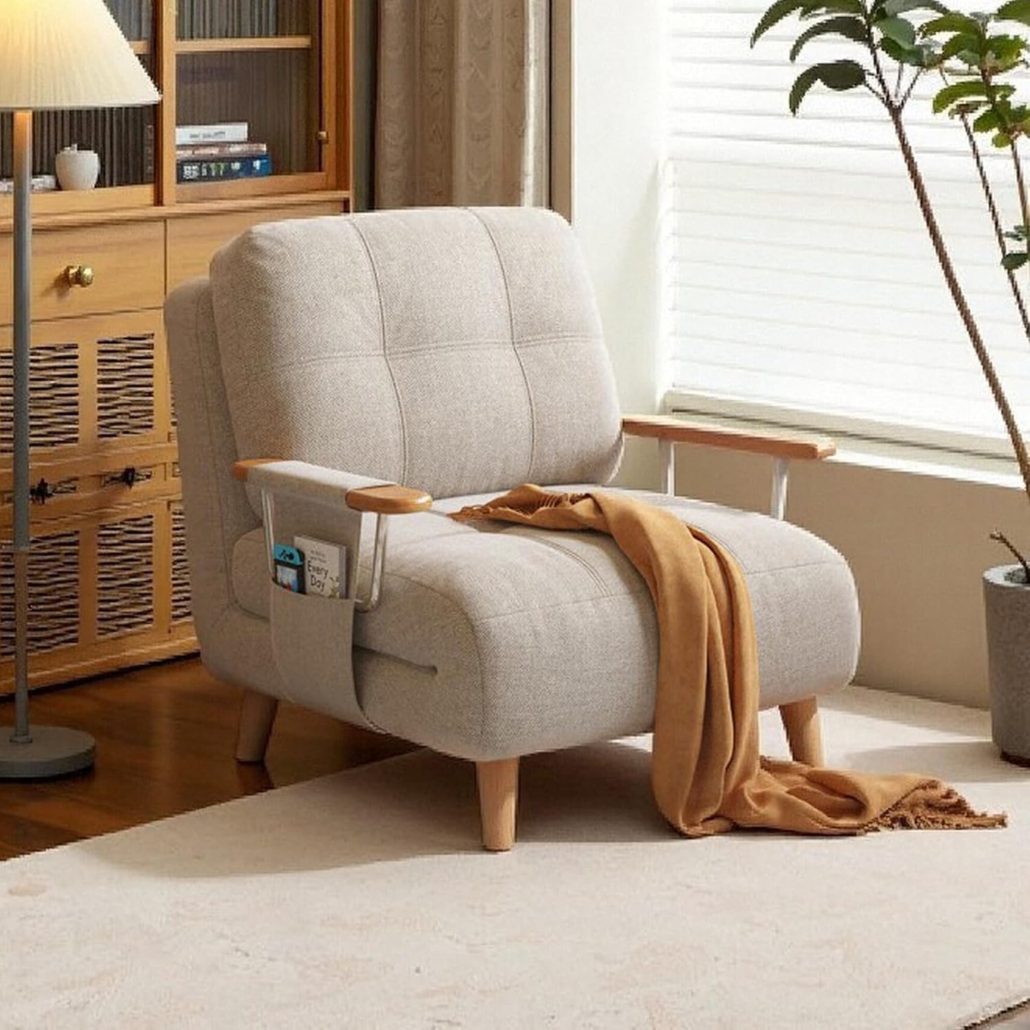 5-in-1 Convertible Chair Bed Sleeper, 5-Position Adjustable Backrest & Storage, 28' Compact Modern Sleeper Chair for Small Spaces, Guest Room, Living Room (Single Sofa bed-28.35')