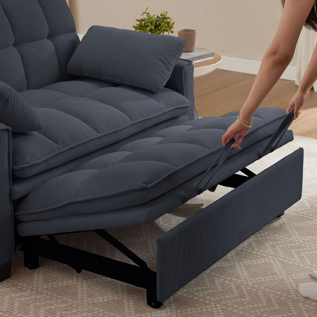 Sleeper Sofa with Pull Out Couch Bed, 48' Convertible Pull-Out Sofa Bed Chair, 3-in-1 Futon Couch with Reclining Backrest and Side Pockets for Living Room Bedroom Apartment, Dark Grey