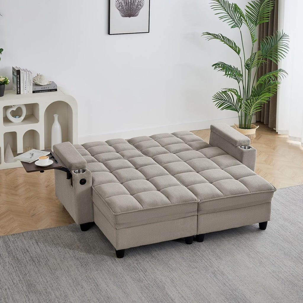 oaaktu Queen Size Sleeper Sofa Couch with Pullout Bed,Convertible Pull Out Adjustable Backrest for Small Spaces,Apartment, Guest Room (1113-khaki)