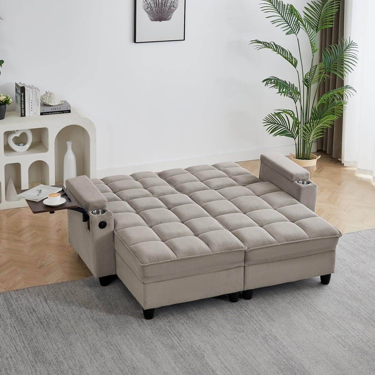 oaaktu Queen Size Sleeper Sofa Couch with Pullout Bed,Convertible Pull Out Adjustable Backrest for Small Spaces,Apartment, Guest Room (1113-khaki)